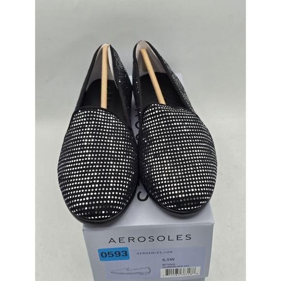 Aerosoles Betunia Shoes Women Silver Black Slip On Loafers Comfort Flats Sz 6.5W - Picture 3 of 13